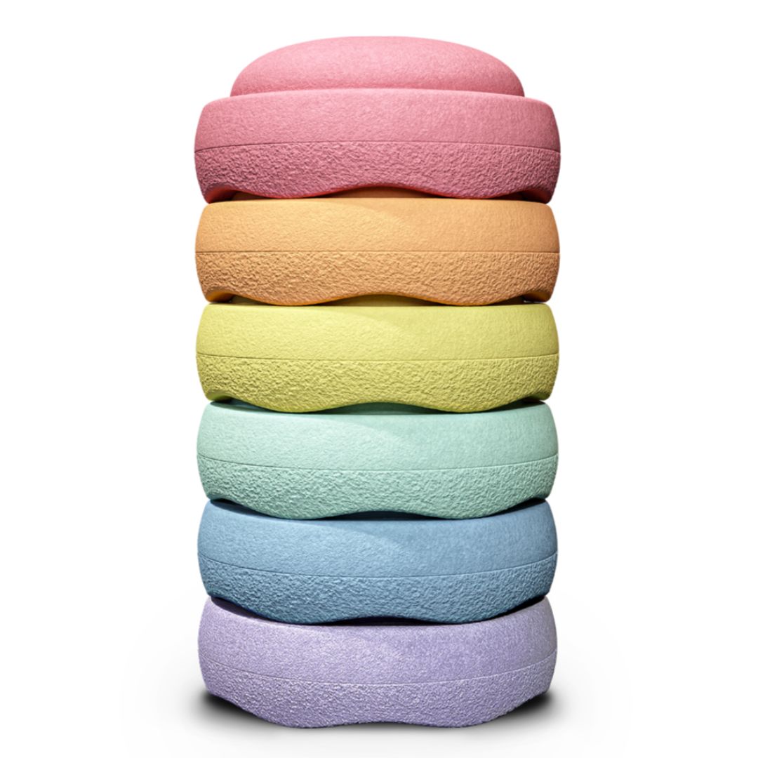 Stapelstein Rainbow Pastel set van 6 balansstenen in pasteltinten, gestapeld tot een toren