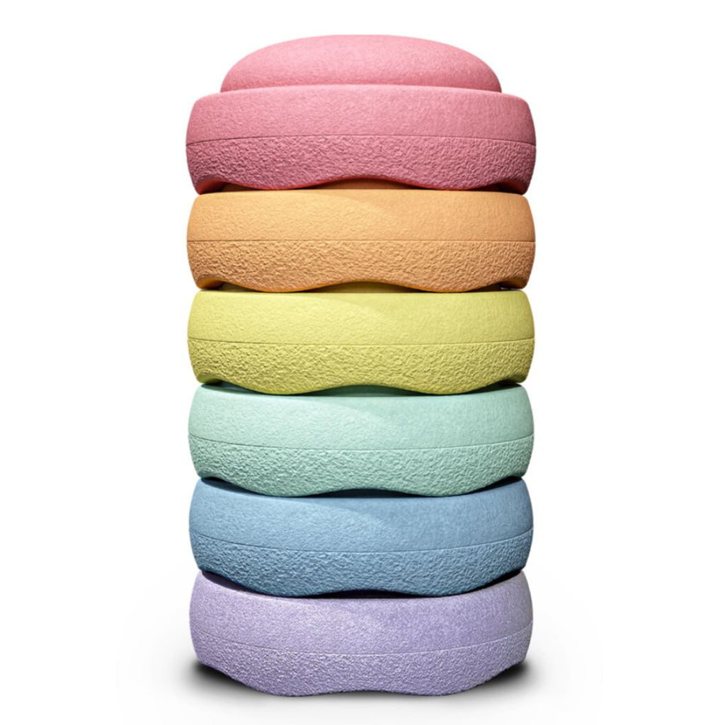 Stapelstein Rainbow Pastel set van 6 balansstenen in pasteltinten, gestapeld tot een toren