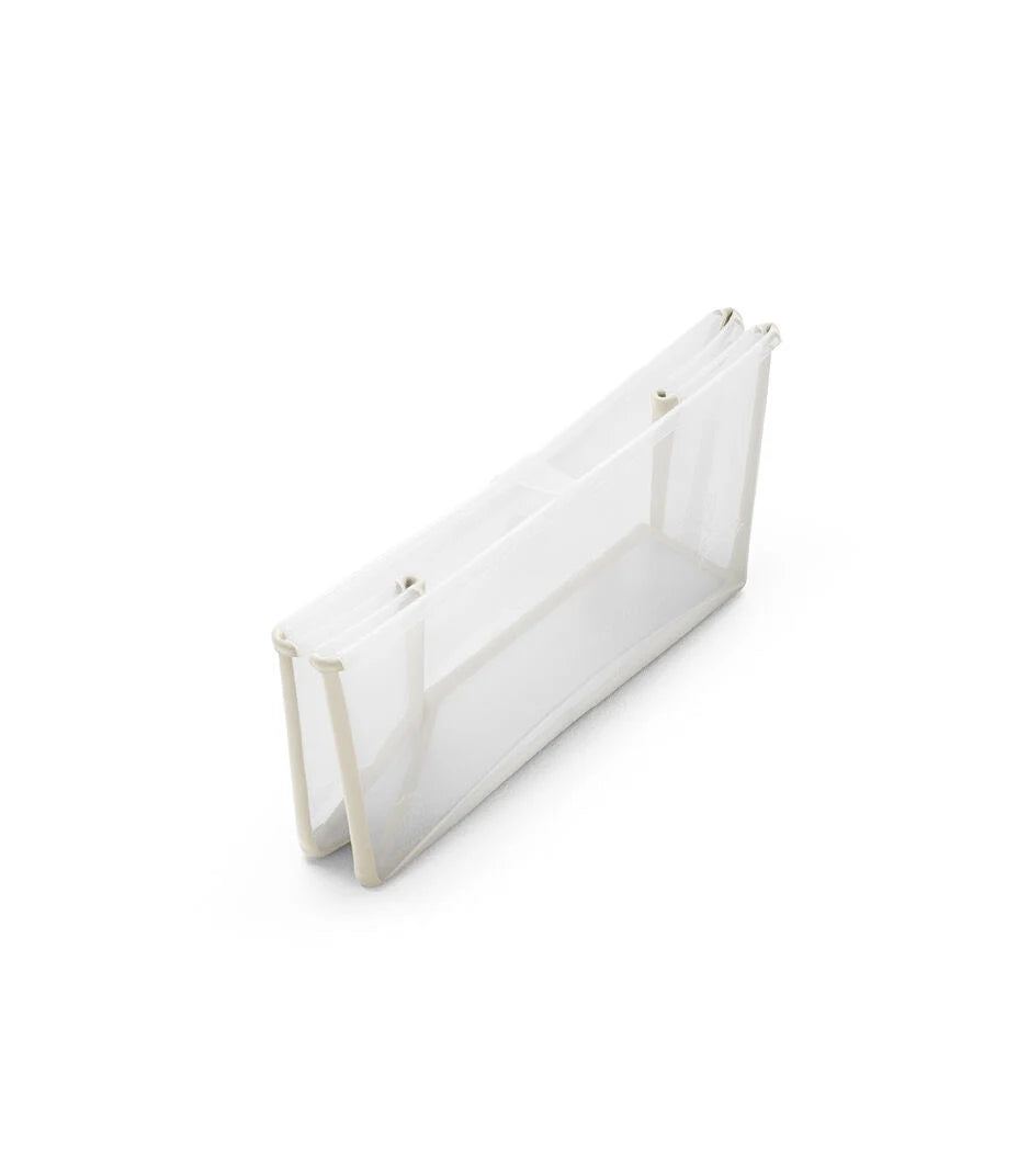 Stokke Flexi Bath babybadje Sandy Beige, uitgevouwen op witte achtergrond