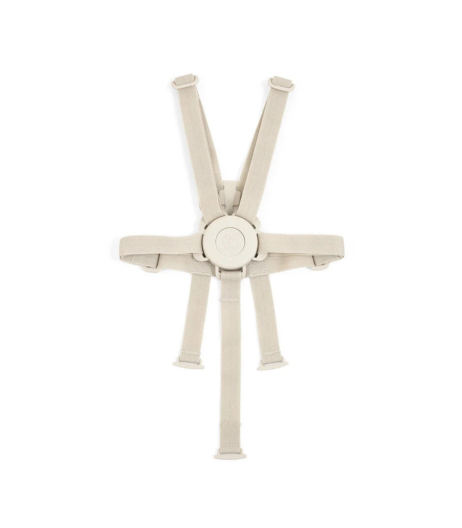 Stokke Tripp Trapp Harnas V2 Beige, vijfpunts veiligheidstuigje uitgevouwen