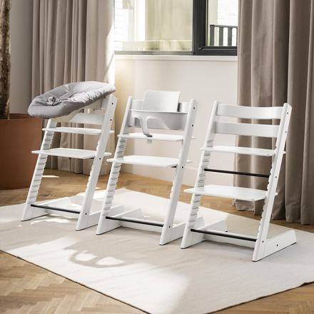 Stokke Tripp Trapp Stoel Beukenhout Wit, sfeerbeeld, met Newborn Set, met Baby Set