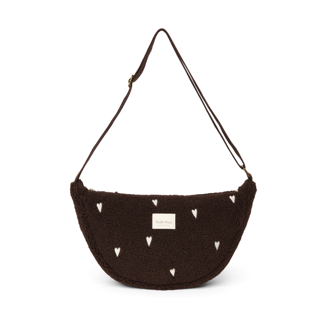 Studio Noos Adult Fanny Pack Chocolate Teddy Hearts, bruine teddy heuptas met hartjes en band