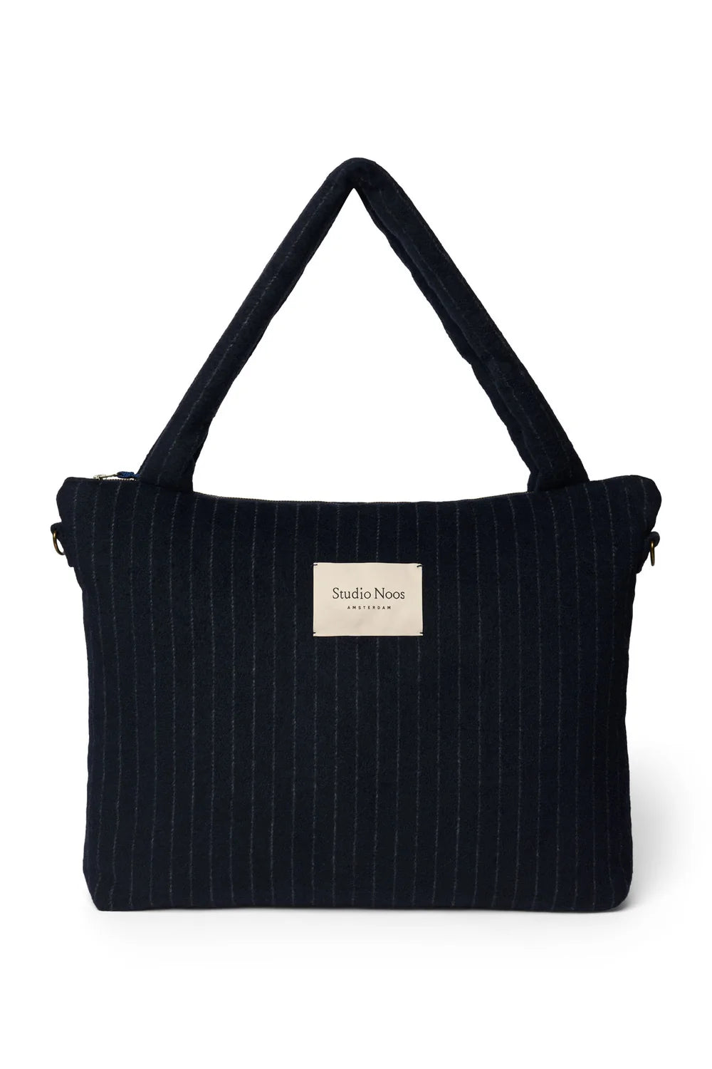 Studio Noos Luiertas Met Rits Dark Blue Flanel Chalkstripe, donkerblauwe luiertas met krijtstreep