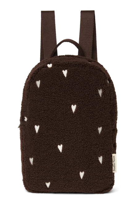 Studio Noos Mini Rugzakje Chocolate Teddy Hearts, bruin teddy kinderrugzakje met hartjes