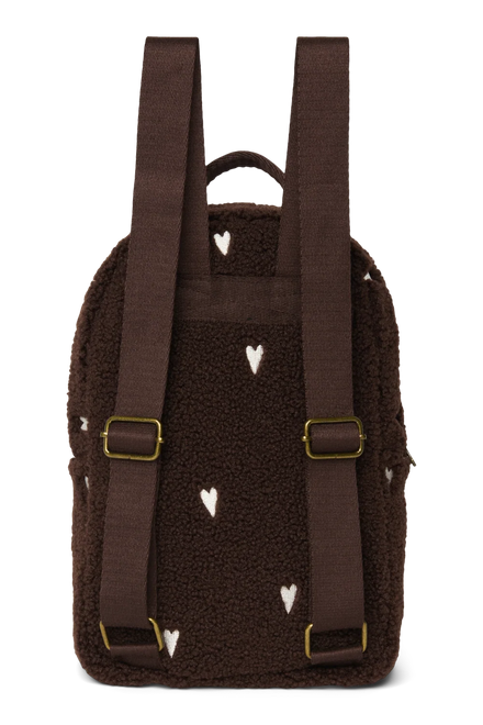 Studio Noos Mini Rugzakje Chocolate Teddy Hearts, achterkant met schouderbandjes