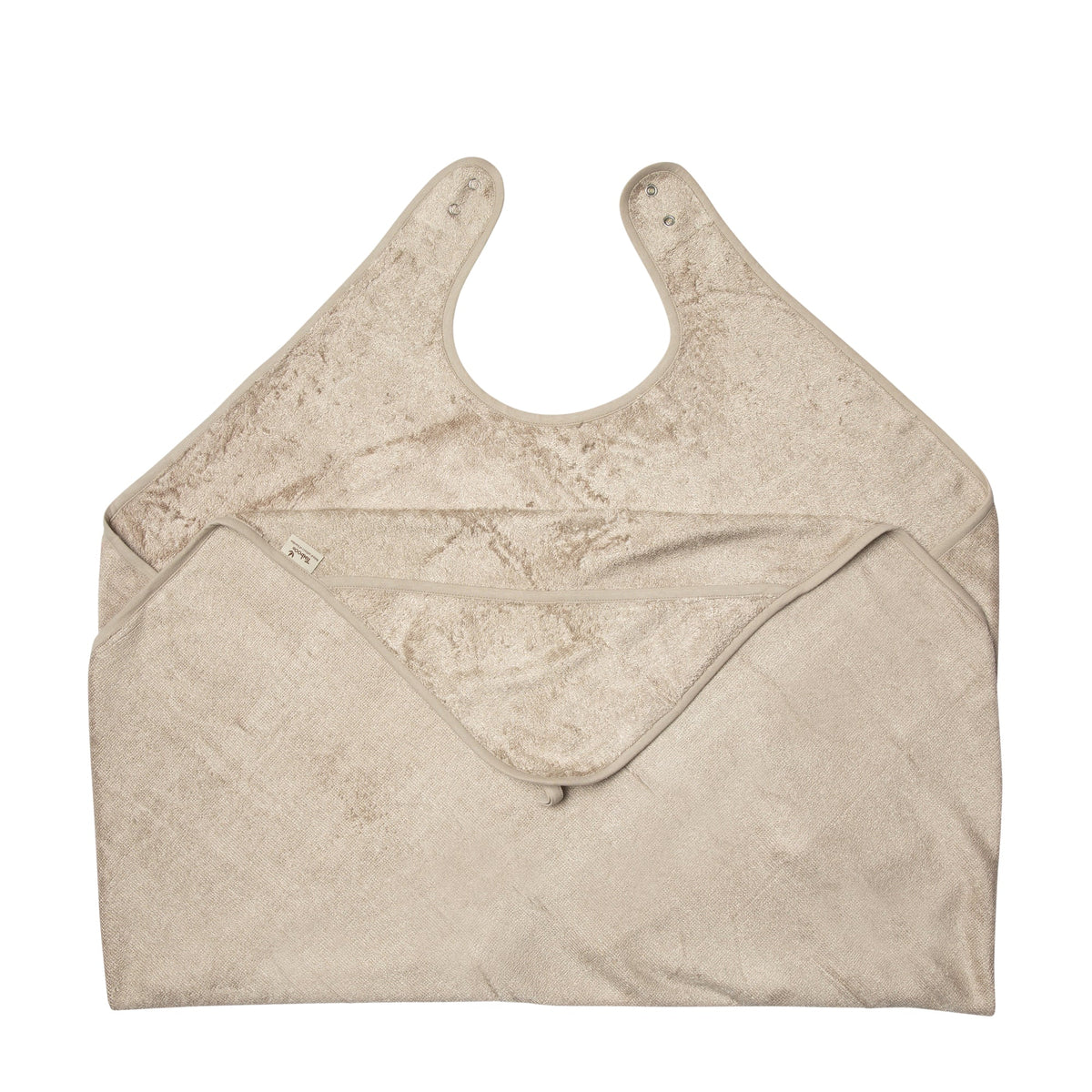 Timboo badcape ouder/baby bamboe Feather Grey, knuffelhanddoek met halsopening plat uitgelegd