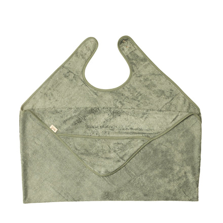 Timboo badcape ouder/baby bamboe Whisper Green, knuffelhanddoek met halsopening plat uitgelegd