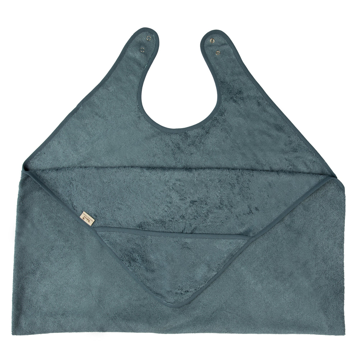 Timboo badcape voor ouder en baby in Marin, plat uitgelegd met capuchon
