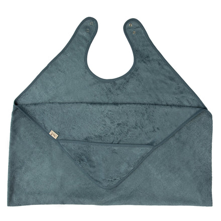 Timboo badcape voor ouder en baby in Marin, plat uitgelegd met capuchon