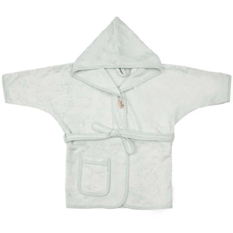 Timboo badjas kids bamboe Riviera Blue, vooraanzicht met kap en ceintuur