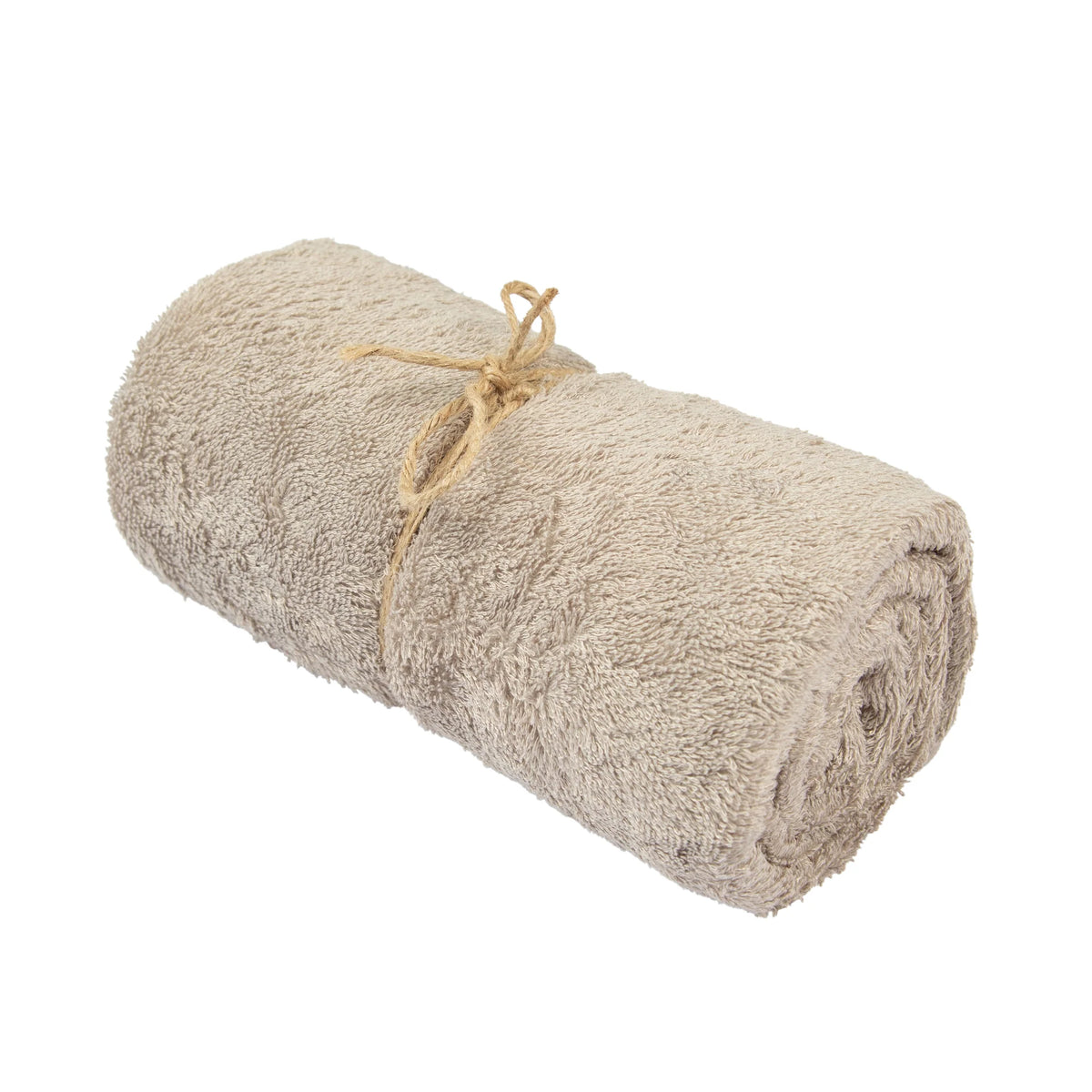 Timboo extra grote handdoek bamboe Feather Grey, opgerolde handdoek met touwtje
