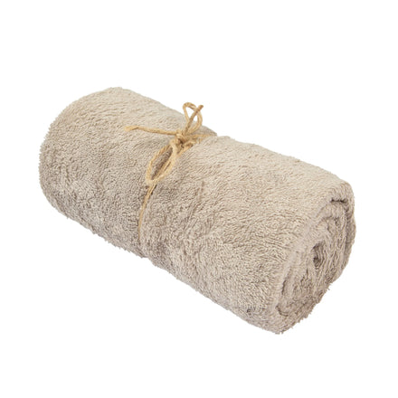 Timboo extra grote handdoek bamboe Feather Grey, opgerolde handdoek met touwtje