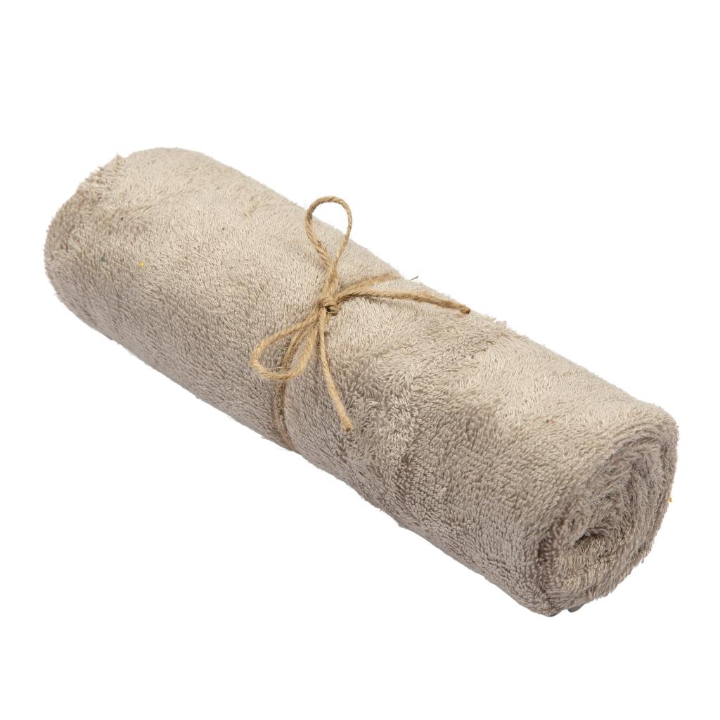 Timboo grote handdoek bamboe Feather Grey, opgerolde handdoek met touwtje