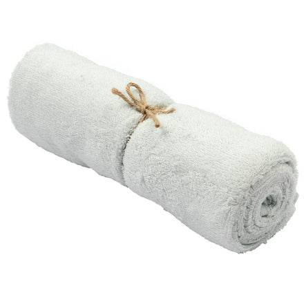 Timboo grote handdoek bamboe Riviera Blue, opgerolde handdoek met touwtje