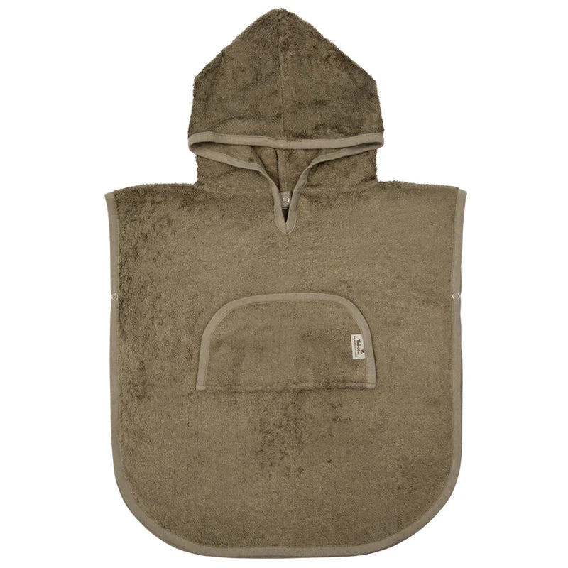 Timboo badponcho met V-hals Jungle Green, vooraanzicht met kap