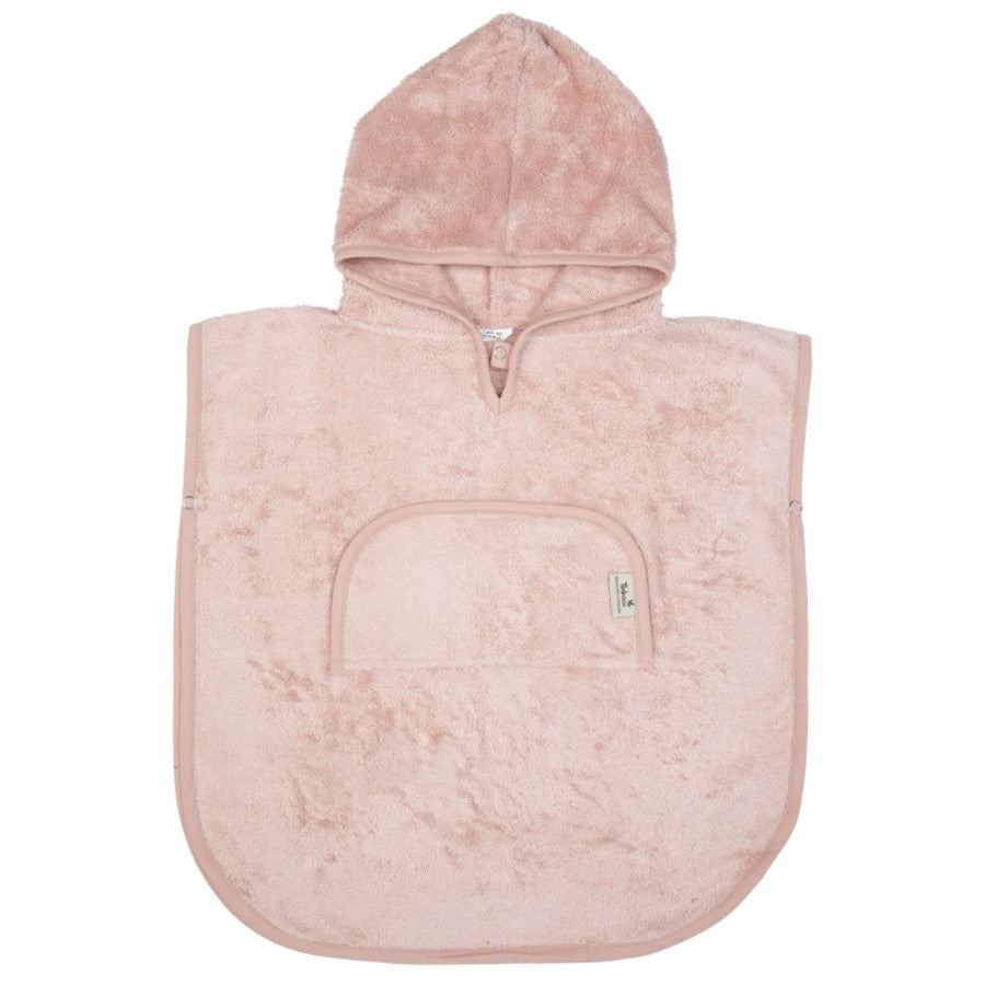 Timboo badponcho met V-hals Misty Rose, vooraanzicht met kap