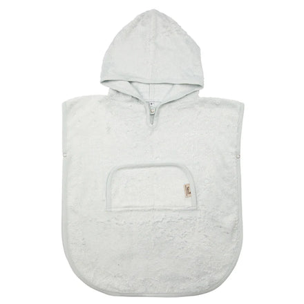 Timboo badponcho met V-hals Riviera Blue, vooraanzicht met kap