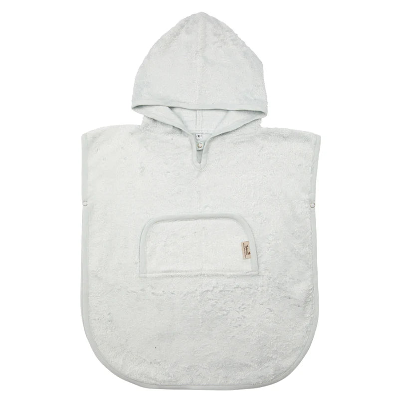 Timboo badponcho met V-hals Riviera Blue, vooraanzicht met kap