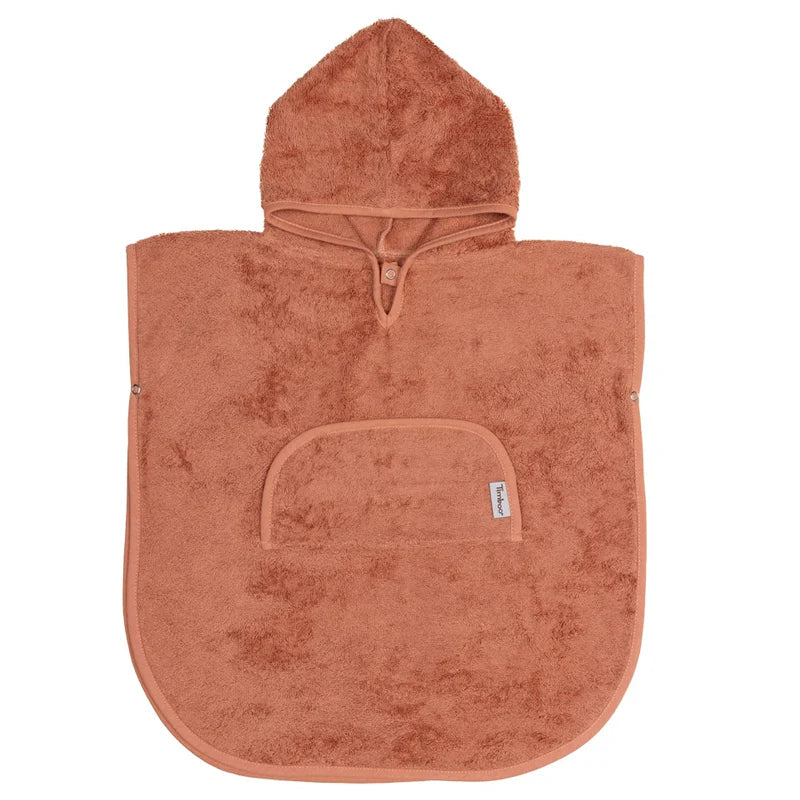 Timboo badponcho met V-hals Sunrise Orange, vooraanzicht met kap