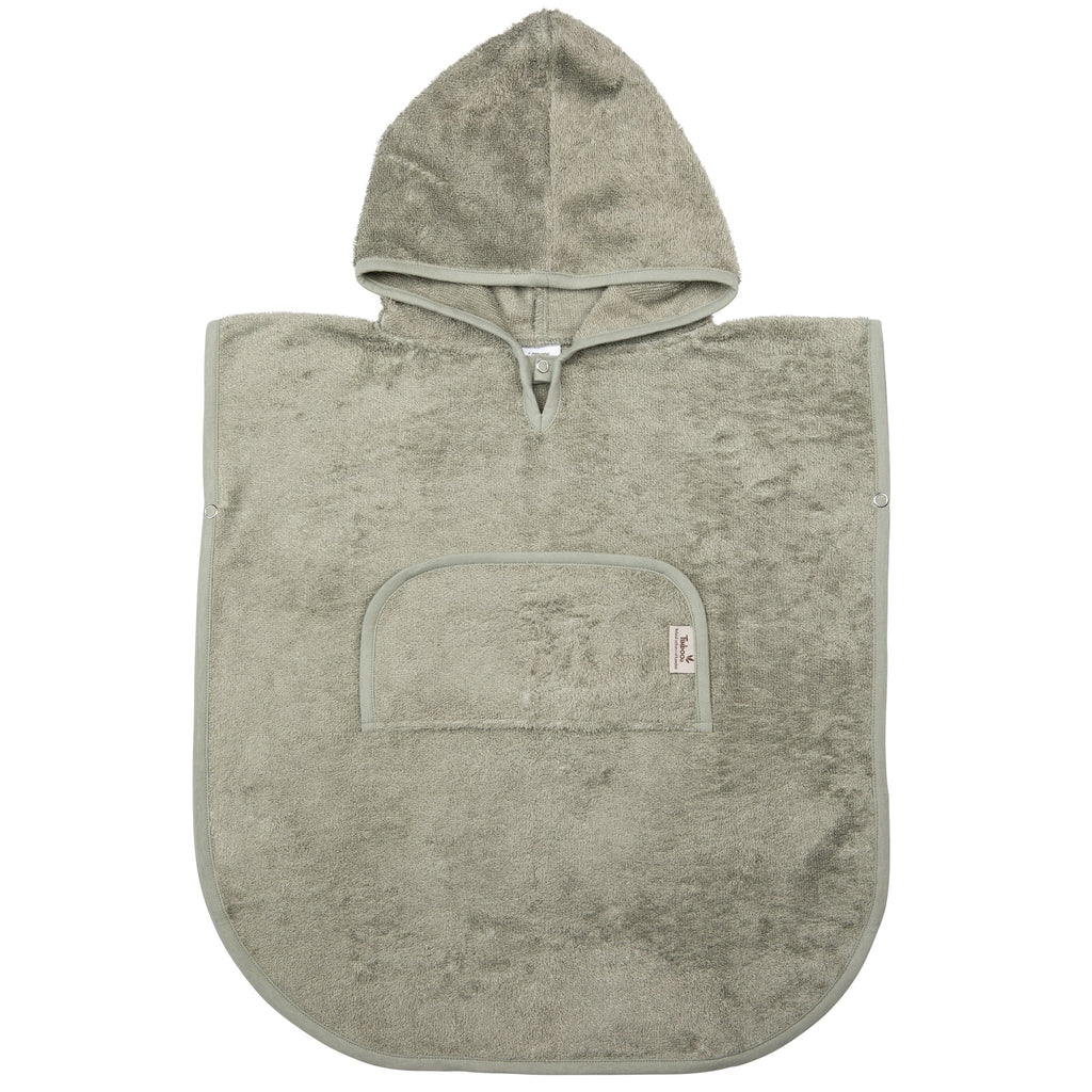 Timboo badponcho met V-hals voor kleuters Whisper Green, vooraanzicht met kap