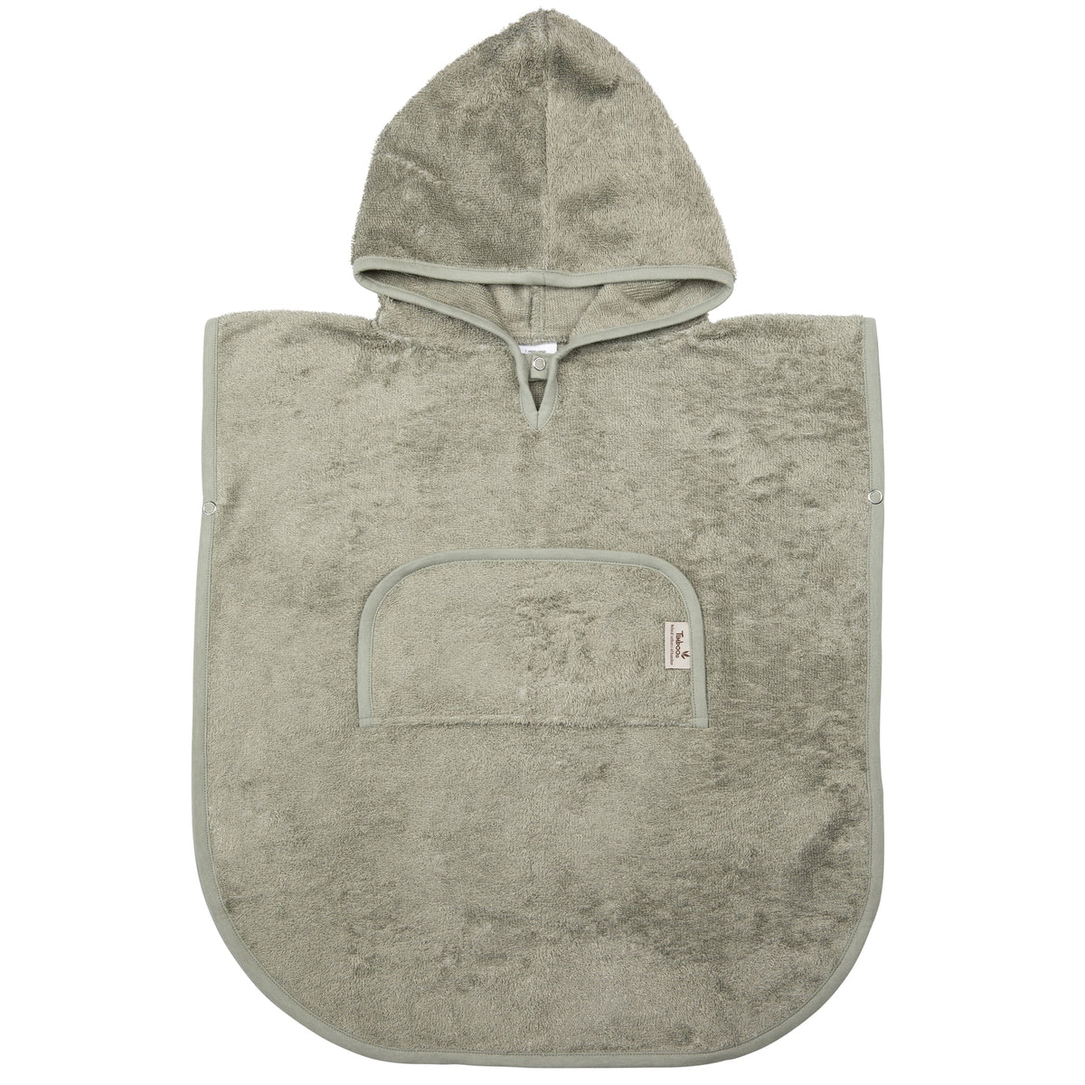 Timboo badponcho met V-hals voor kleuters Whisper Green, vooraanzicht met kap