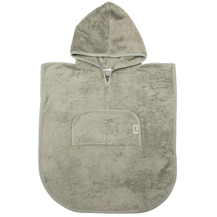 Timboo badponcho met V-hals voor kleuters Whisper Green, vooraanzicht met kap
