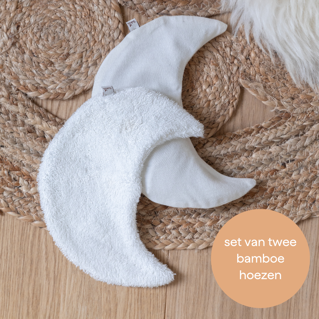 Timboo warmtekussen maan Daisy White, twee maantjes plat liggend