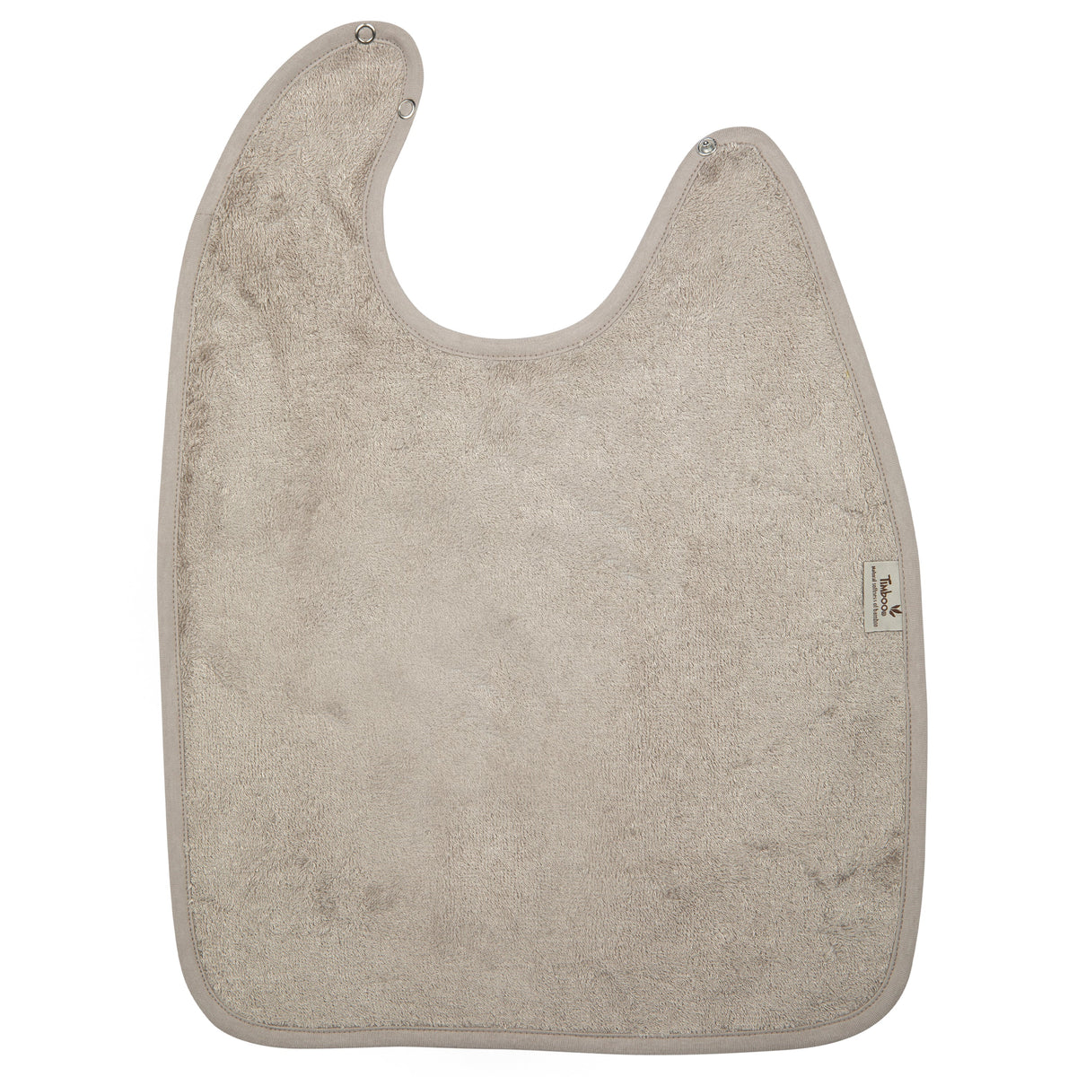 Timboo XL waterdicht slabbetje van bamboe in Feather Grey, vooraanzicht
