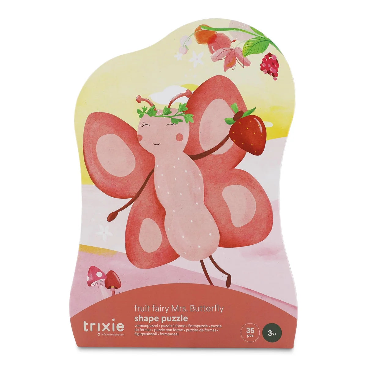 Trixie Vormenpuzzel Fruitfee Mrs. Butterfly 35st, vooraanzicht van de kartonnen vormenpuzzel