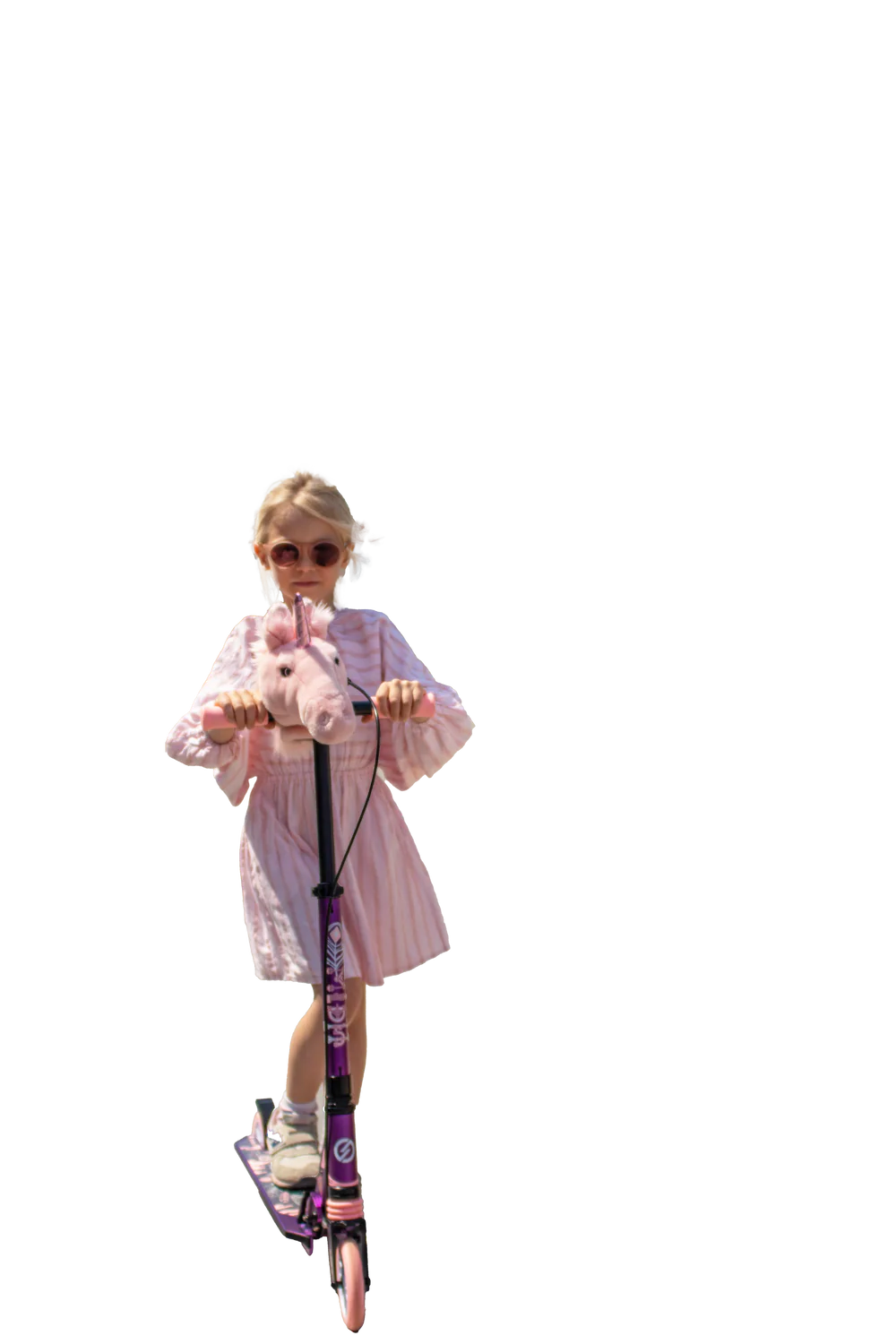 Wild & Soft Scooter Hoofd Eenhoorn, roze eenhoornhoofdje met hoorn op het stuur van een step