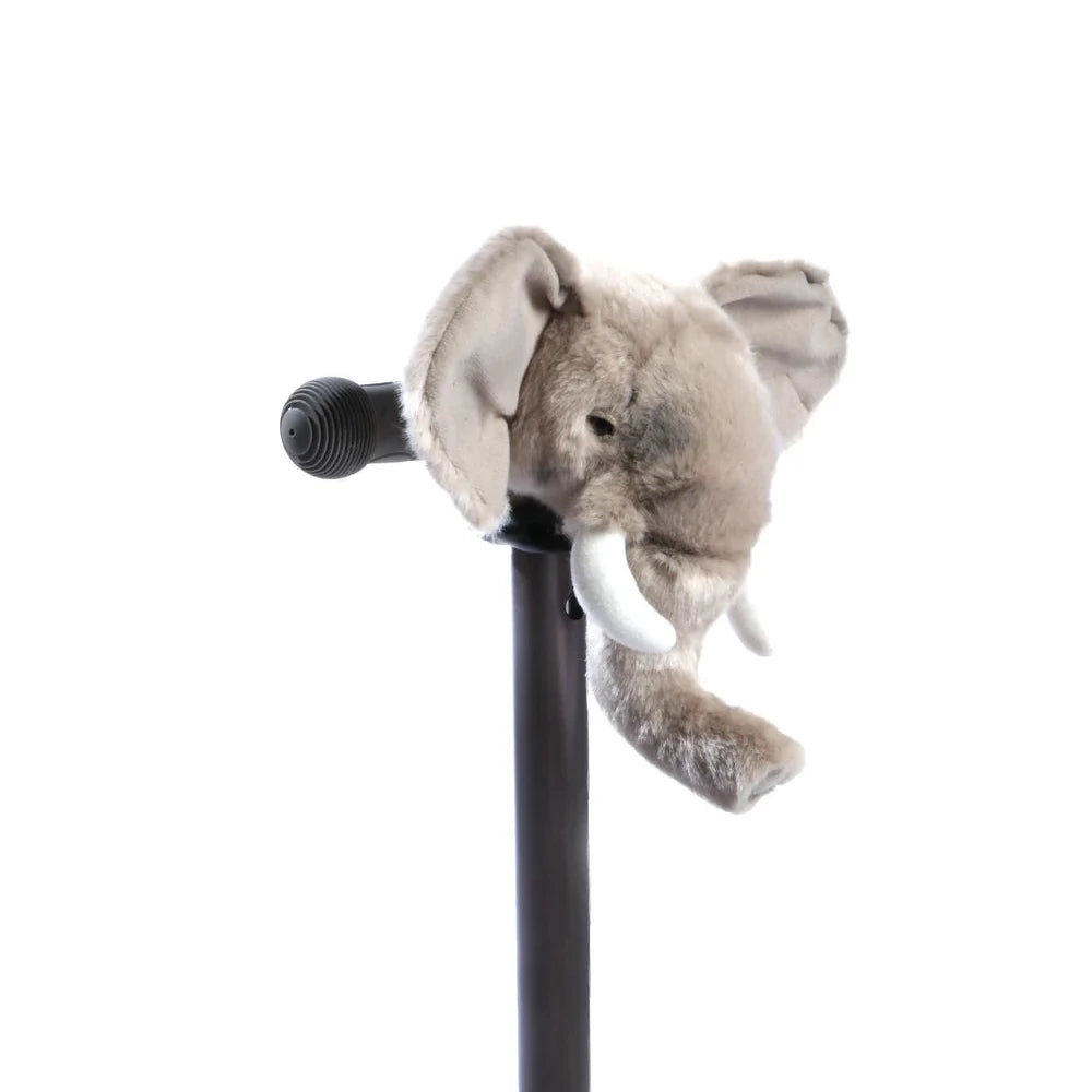 Wild & Soft Scooter Hoofd Olifant, grijs olifantenhoofdje met slurf op het stuur van een step