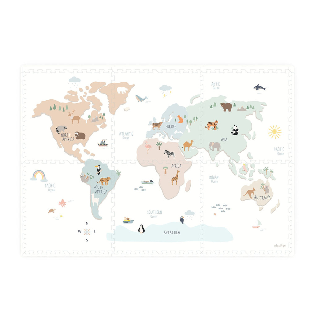 Play & Go EEVAA 2-In-1 Speeltapijt Puzzelmat & Opbergbox | Wereldkaart Kleur 120x180cm