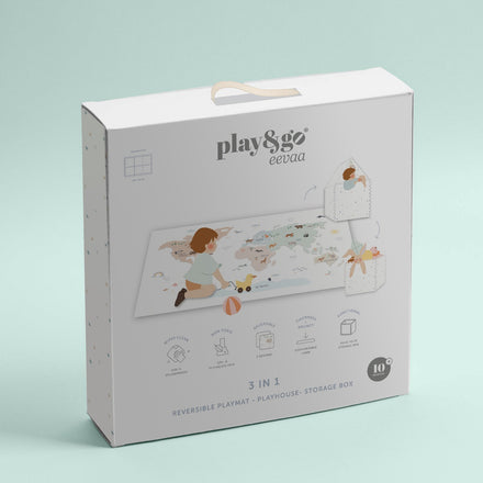 Play & Go EEVAA 2-In-1 Speeltapijt Puzzelmat & Opbergbox | Wereldkaart Kleur 120x180cm