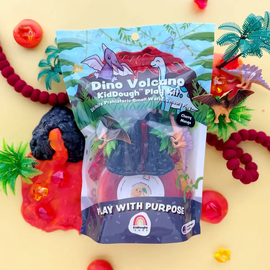 Earth Grown KidDoughs Klei Speelset Dino Vulkaan met dinosaurussen, bij De Gele Flamingo