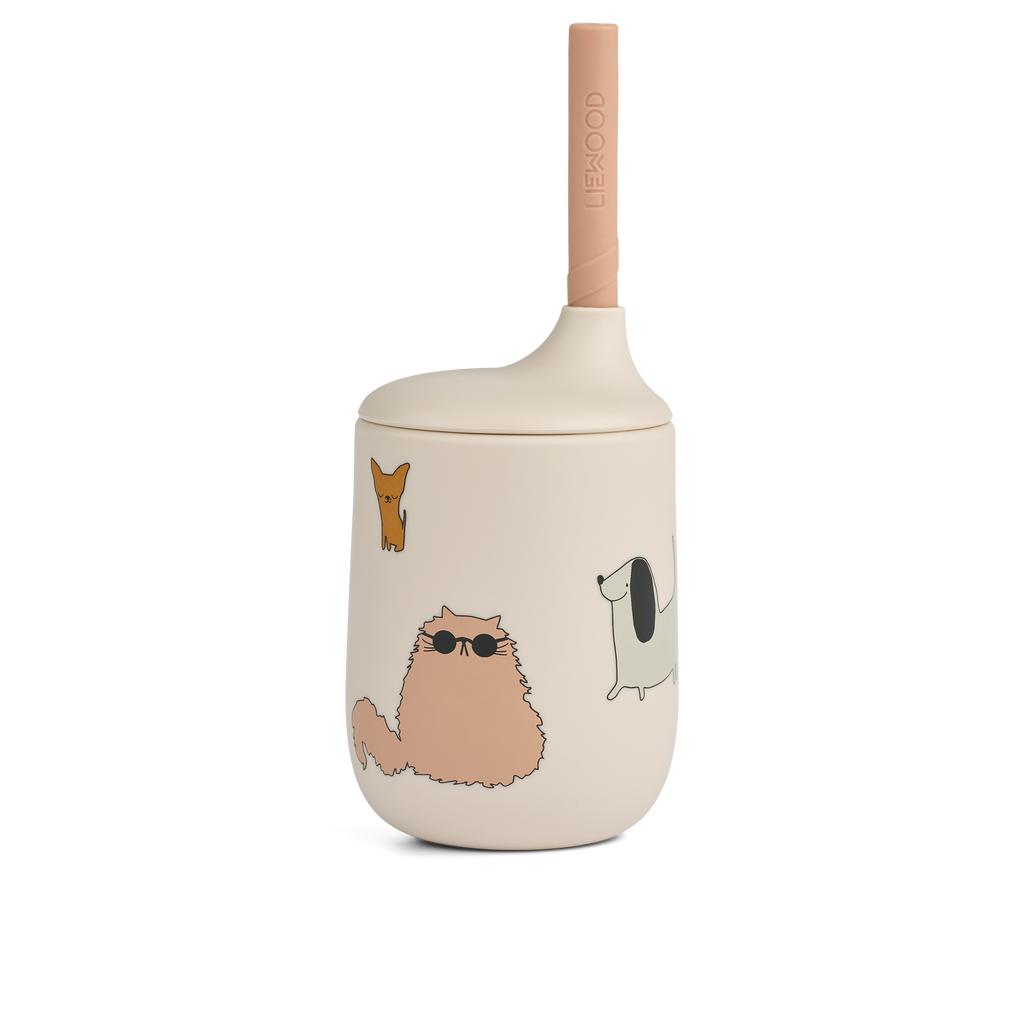 Liewood Ellis Printed Sippy Cup 230ml | Cats And Dogs / Sandy