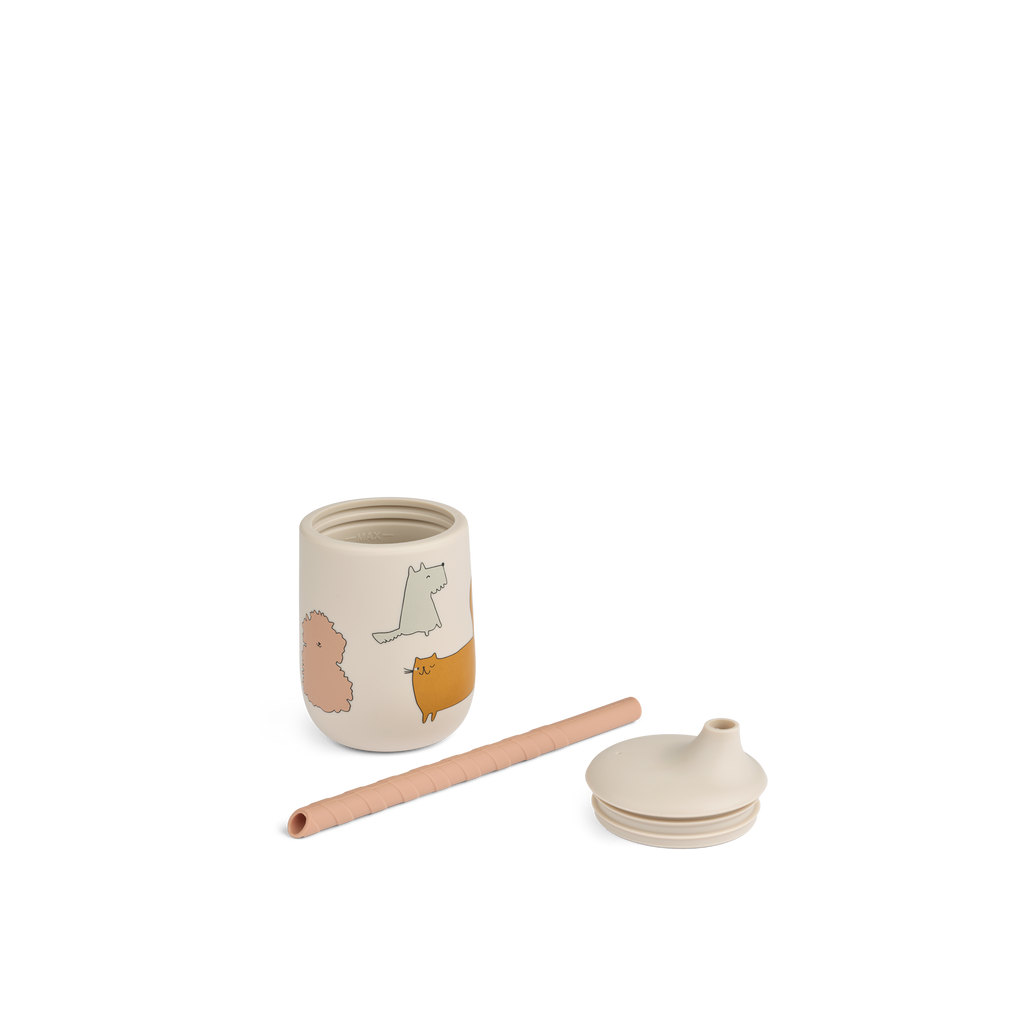 Liewood Ellis Printed Sippy Cup 230ml | Cats And Dogs / Sandy