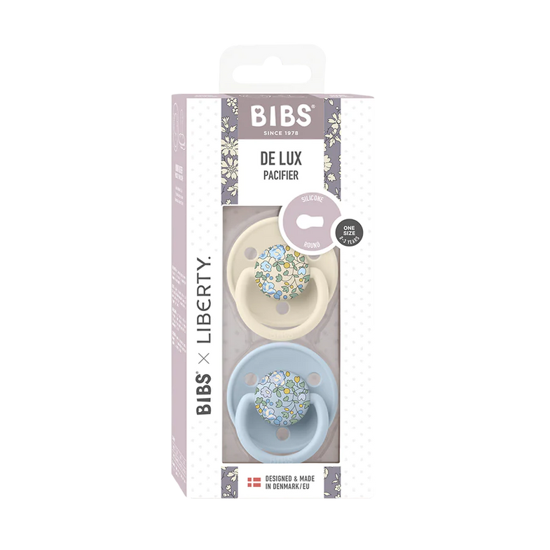 BIBS Deluxe Fopspeen rond Siliconen 2 Pack 0-3 Y | Eloise - Baby Blue Mix