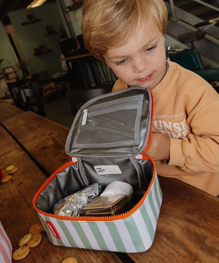 Hello Hossy lunchtas Green Stripes geopend met isotherme binnenvoering