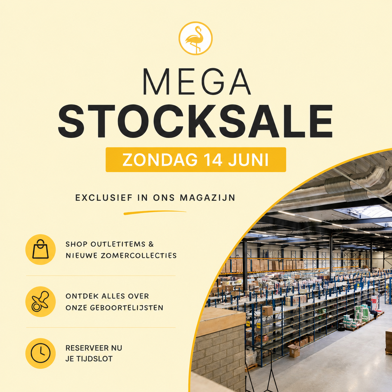 De Gele Flamingo STOCKSALE @Magazijn 14/06 (1 ticket per persoon)