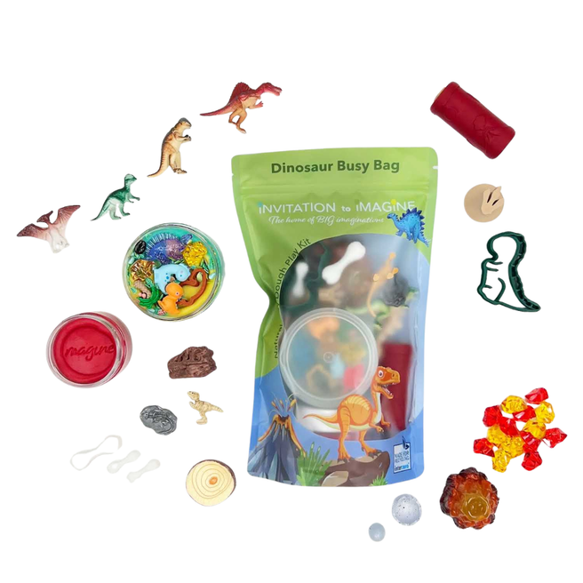 Invitation to Imagine Busy Bag Dinosaur, sensorische speelkit met speeldeeg en thema-accessoires bij De Gele Flamingo