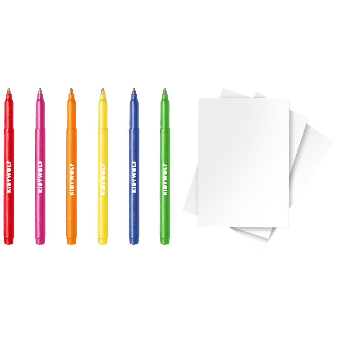 Kidywolf Kidydraw Kit Creatieve Set 6 Glitterstiften, de set glitterstiften