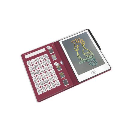 Kidywolf Kidydraw-Mini Tablet 30 Tekeningen Tekenbord Huisdieren, het tekenbord opengeklapt