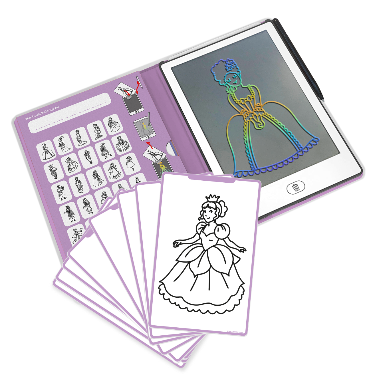 Kidywolf Kidydraw-Mini Tablet 30 Tekeningen | Tekenbord Prinses