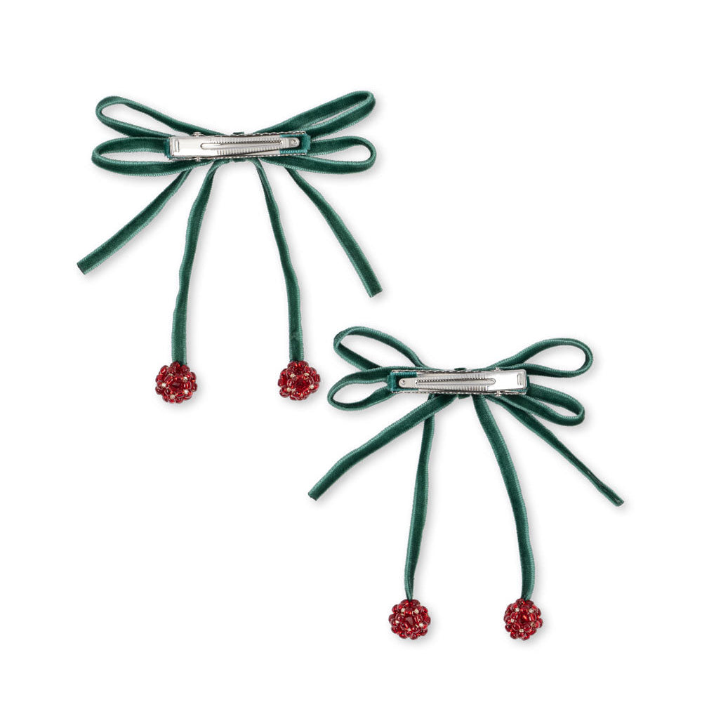 * Konges Sløjd Cherry Bow Haarspeldjes 2ST | Smoke Pine