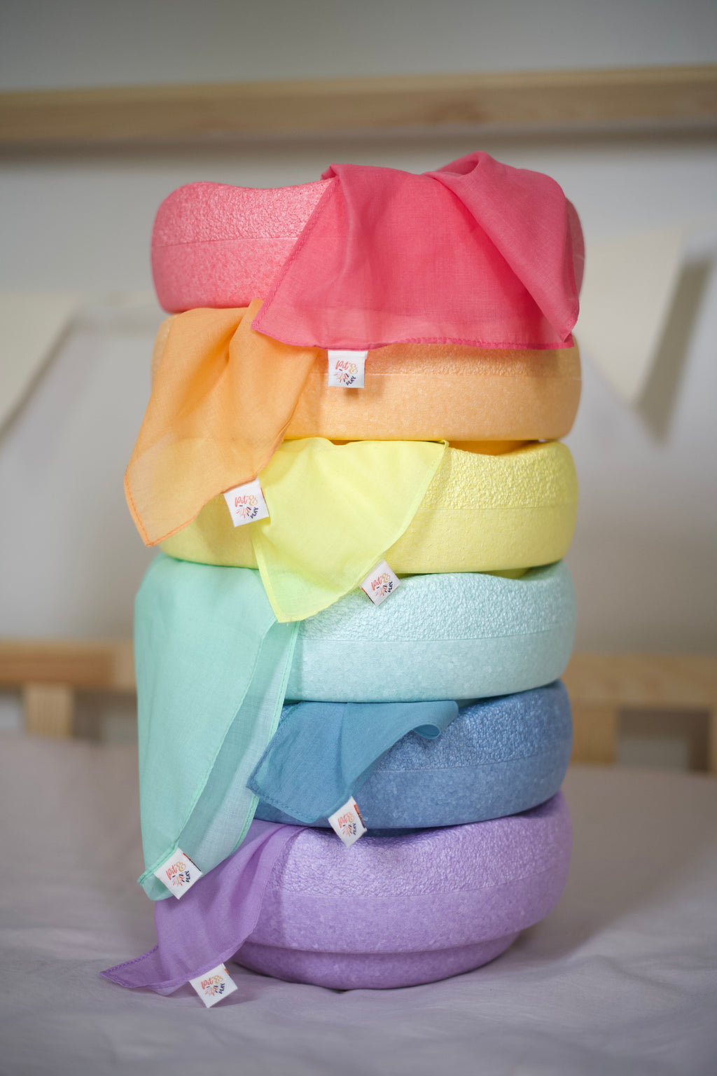 Pit & Play Regenboog Set 6 Speeldoeken 48x48cm | Pastel