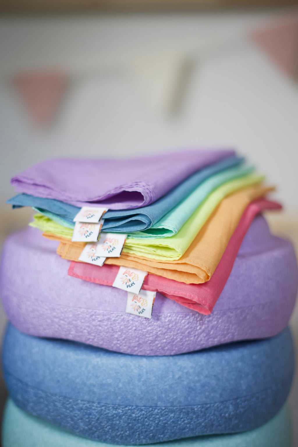 Pit & Play Regenboog Set 6 Speeldoeken 48x48cm | Pastel