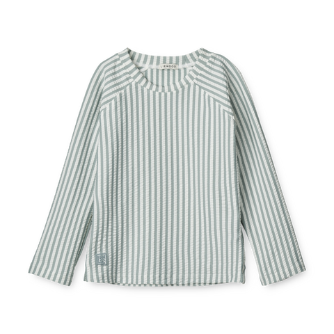 Liewood Noah Seersucker Zwem T-Shirt Met Lange Mouwen | Y/D Stripe: Sea Blue/White