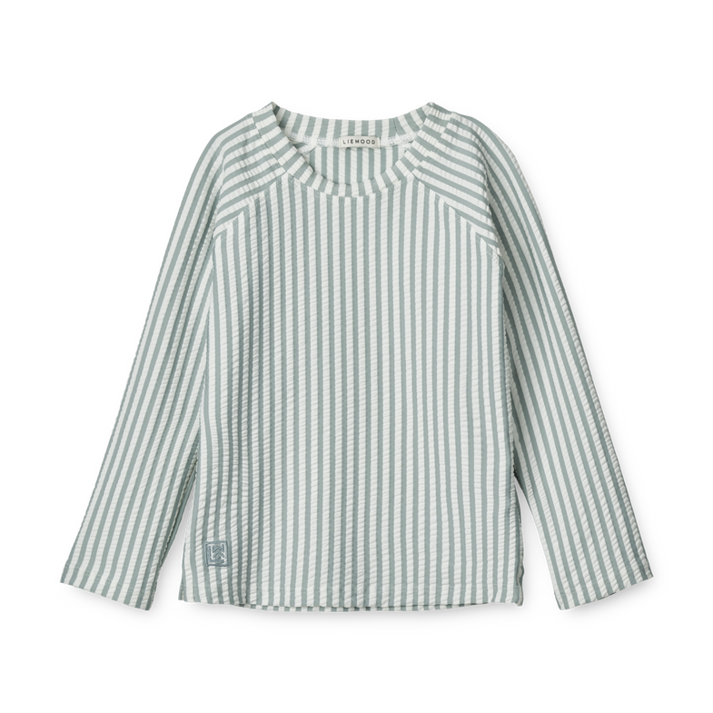 Liewood Noah Seersucker Zwem T-Shirt Met Lange Mouwen | Y/D Stripe: Sea Blue/White