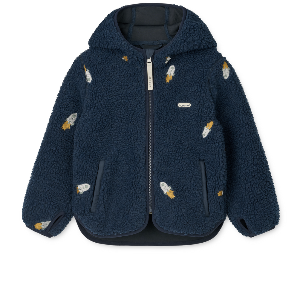 Liewood Mara Pile Jacket | Rocket / Classic Navy / Embroidery