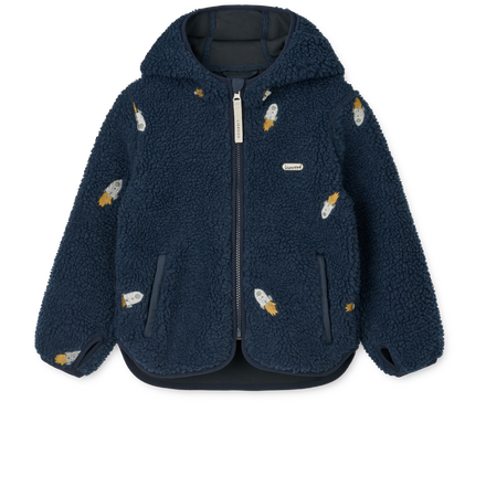 Liewood Mara Pile Jacket | Rocket / Classic Navy / Embroidery